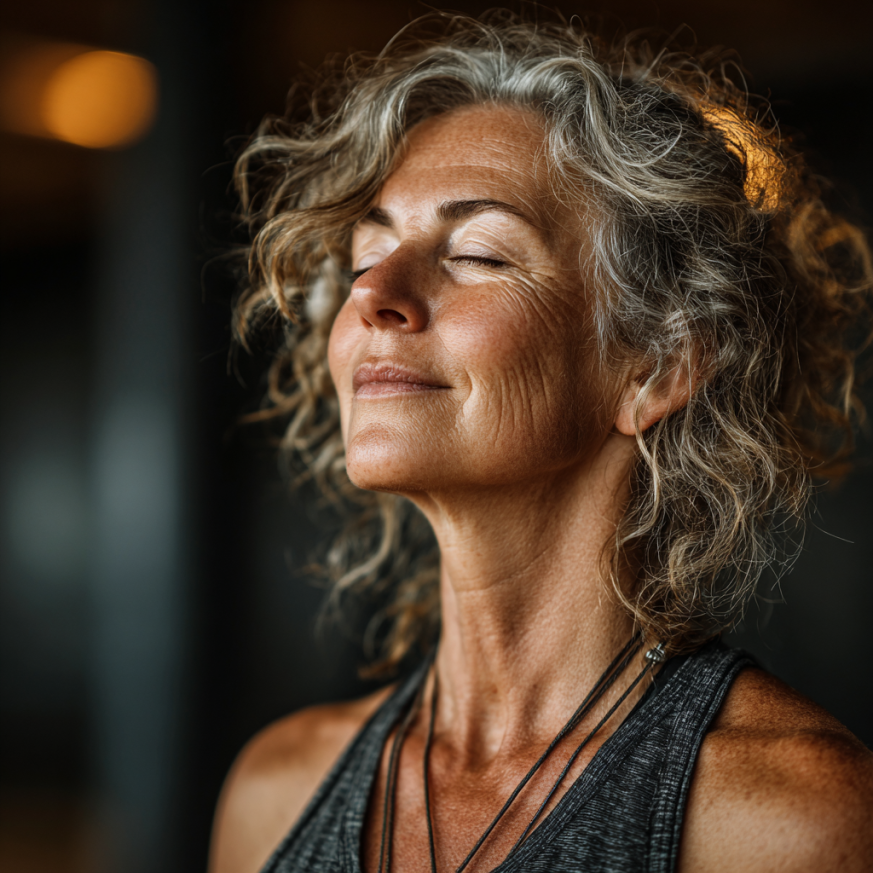 Група людей зрілого віку виконує вправи йоги в парку